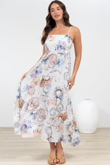 Mattina Maxi Dress: Spaghetti Strap Sun Dress in Zodiac Print