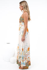 Mattina Maxi Dress: Spaghetti Strap Sun Dress in Tavira Print