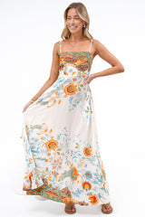 Mattina Maxi Dress: Spaghetti Strap Sun Dress in Tavira Print
