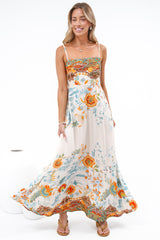 Mattina Maxi Dress: Spaghetti Strap Sun Dress in Tavira Print