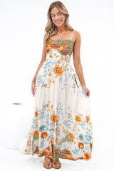 Mattina Maxi Dress: Spaghetti Strap Sun Dress in Tavira Print