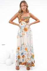 Mattina Maxi Dress: Spaghetti Strap Sun Dress in Tavira Print