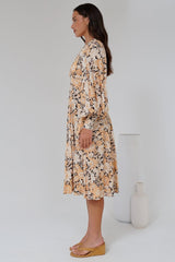 Maura Maxi Dress - A-Line Dress with Long Sleeves and Lace Trims in Lyanna Print