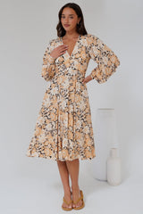 Maura Maxi Dress - A-Line Dress with Long Sleeves and Lace Trims in Lyanna Print