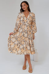 Maura Maxi Dress - A-Line Dress with Long Sleeves and Lace Trims in Lyanna Print