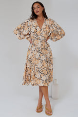 Maura Maxi Dress - A-Line Dress with Long Sleeves and Lace Trims in Lyanna Print