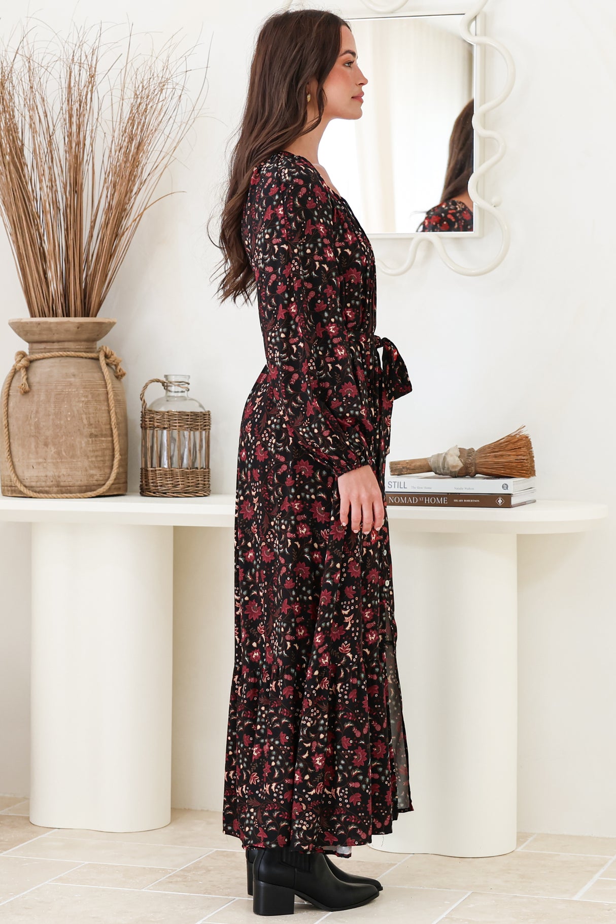 Maury Maxi Dress - V Neck Button Down Dress with Waist Tie in Nanushka Print
