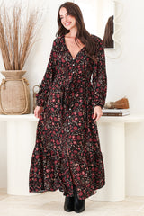 Maury Maxi Dress - V Neck Button Down Dress with Waist Tie in Nanushka Print