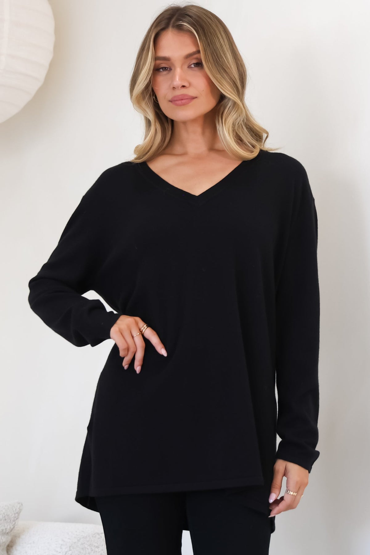 Mayanna Jumper Light Weight V Neck Knit Jumper Side Splits