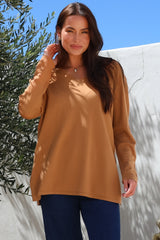 Mayanna Jumper - Light Weight V Neck Knit Jumper with Side Splits in Rust
