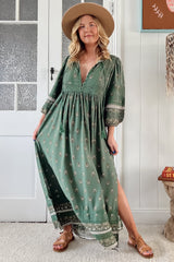 JAASE - Meadow Maxi Dress: Lace Insert Detailed Dress with Side Splits in Viridian Print