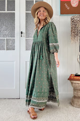 JAASE - Meadow Maxi Dress: Lace Insert Detailed Dress with Side Splits in Viridian Print