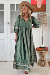JAASE - Meadow Maxi Dress: Lace Insert Detailed Dress with Side Splits in Viridian Print