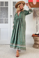 JAASE - Meadow Maxi Dress: Lace Insert Detailed Dress with Side Splits in Viridian Print