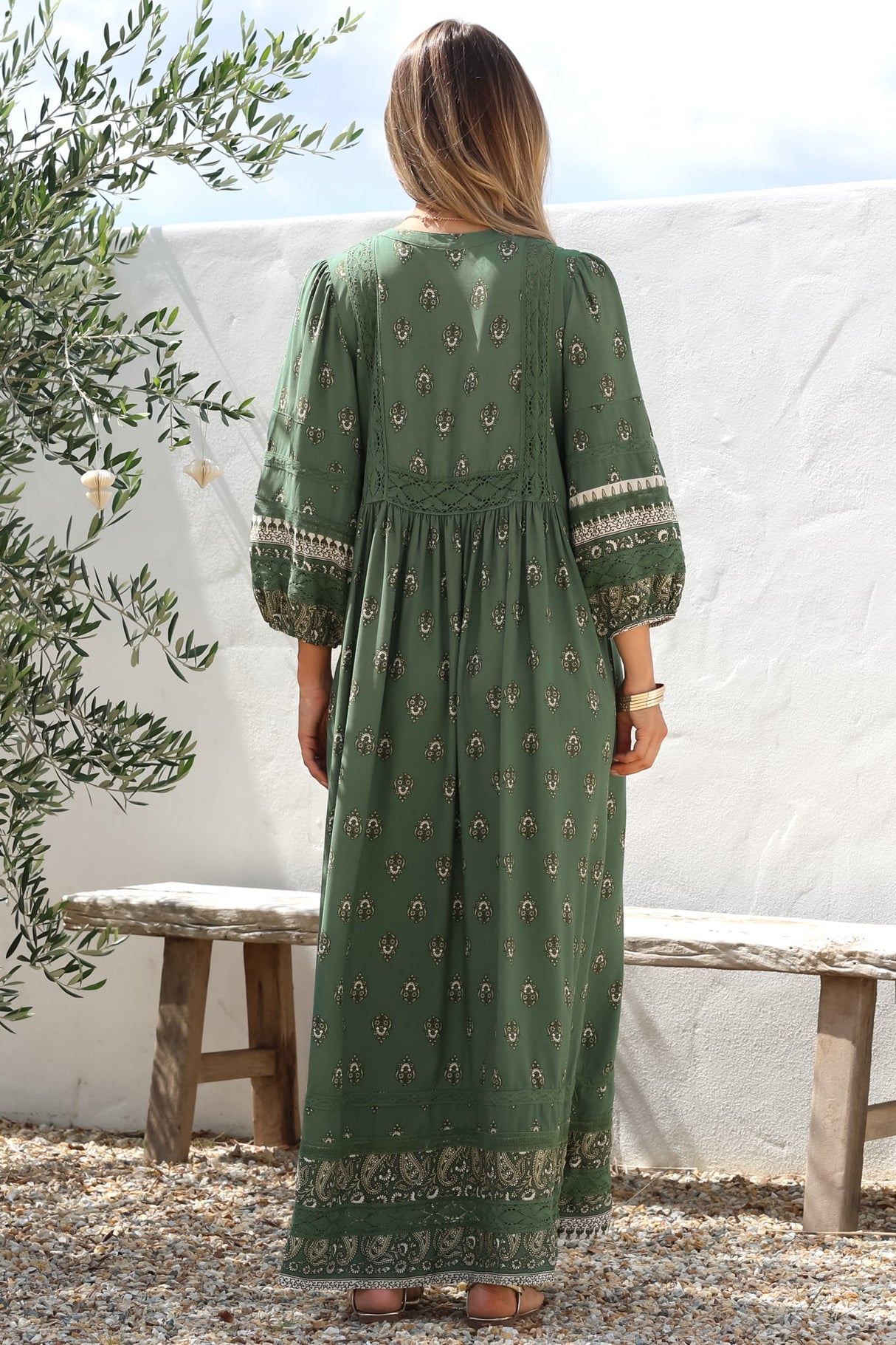 JAASE - Meadow Maxi Dress: Lace Insert Detailed Dress with Side Splits in Viridian Print