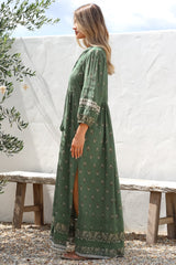 JAASE - Meadow Maxi Dress: Lace Insert Detailed Dress with Side Splits in Viridian Print