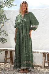 JAASE - Meadow Maxi Dress: Lace Insert Detailed Dress with Side Splits in Viridian Print