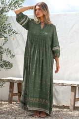 JAASE - Meadow Maxi Dress: Lace Insert Detailed Dress with Side Splits in Viridian Print