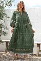 JAASE - Meadow Maxi Dress: Lace Insert Detailed Dress with Side Splits in Viridian Print