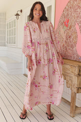 JAASE - Meadow Maxi Dress: Lace Insert Detailed Dress with Side Splits in Blushing Fields Print