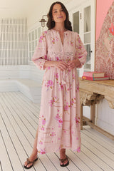 JAASE - Meadow Maxi Dress: Lace Insert Detailed Dress with Side Splits in Blushing Fields Print