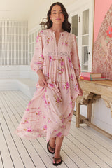 JAASE - Meadow Maxi Dress: Lace Insert Detailed Dress with Side Splits in Blushing Fields Print