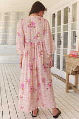 JAASE - Meadow Maxi Dress: Lace Insert Detailed Dress with Side Splits in Blushing Fields Print