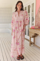 JAASE - Meadow Maxi Dress: Lace Insert Detailed Dress with Side Splits in Blushing Fields Print