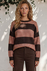 Model wearing Mekah Jumper in Chocolate/Tobacco from Salty Crush