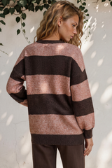 Model wearing Mekah Jumper in Chocolate/Tobacco from Salty Crush