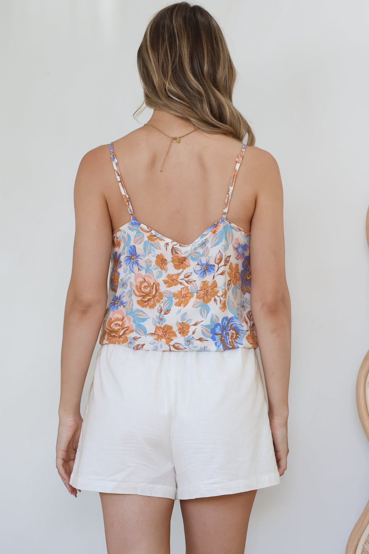 Mela Top - Adjustable Strap Cami with Tie Front in Nina Print