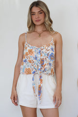 Mela Top - Adjustable Strap Cami with Tie Front in Nina Print