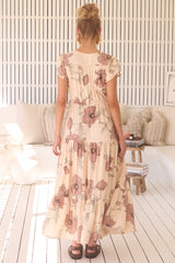 Melissa Maxi Dress - Pull Tie Waist Dress with Split in April Print