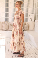 JAASE - Melissa Maxi Dress: Pull Tie Waist Dress with Split in April Print