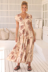 Melissa Maxi Dress - Pull Tie Waist Dress with Split in April Print