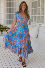 JAASE - Melissa Maxi Dress: Pull Tie Waist Dress with Split in Sunseeker Print