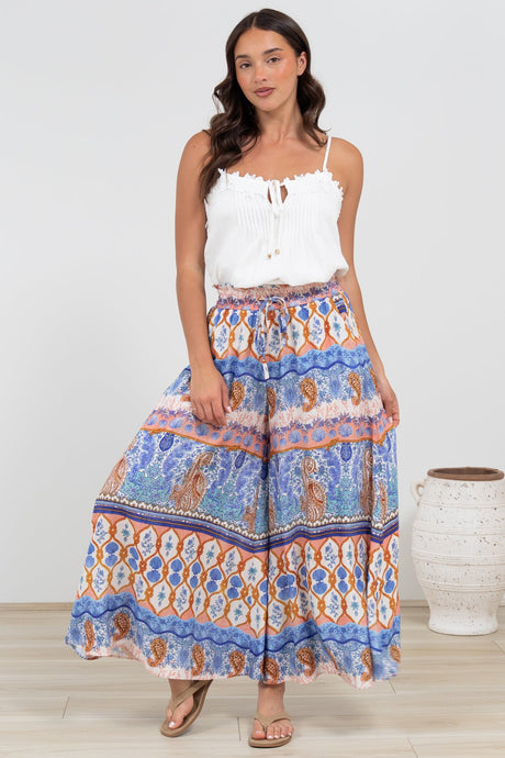 Mezza Pants - Paper Bag High Waisted Wide Leg Pants in Belly Print