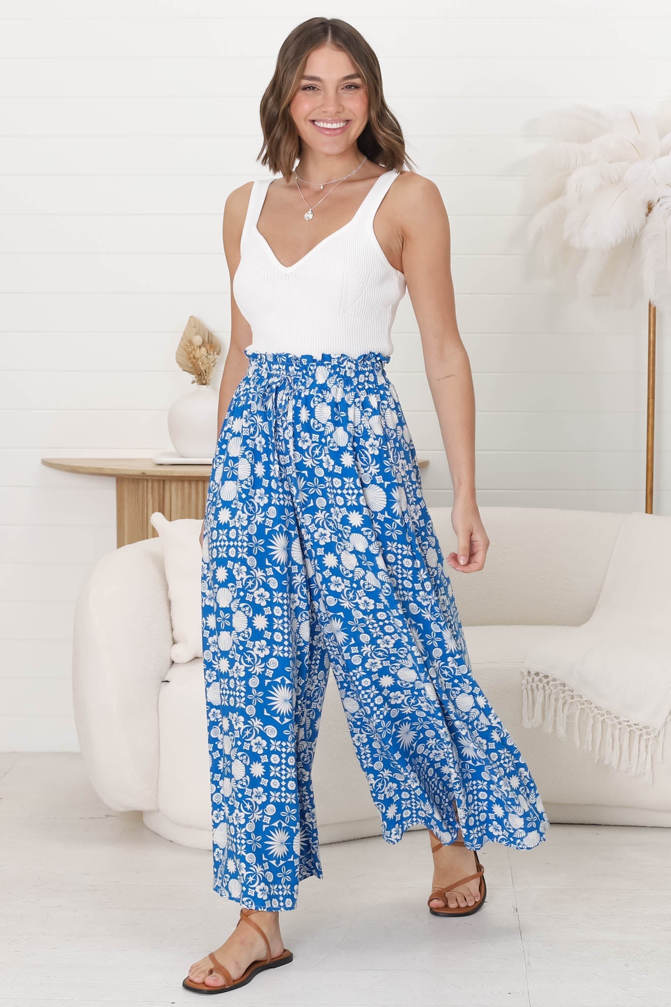 Mezza Pants - Paper Bag High Waisted Wide Leg Pant In Ember Print