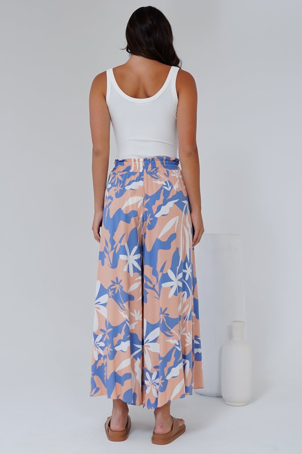 Mezza Pants - Paper Bag High Waisted Wide Leg Pants in Hendrix Print