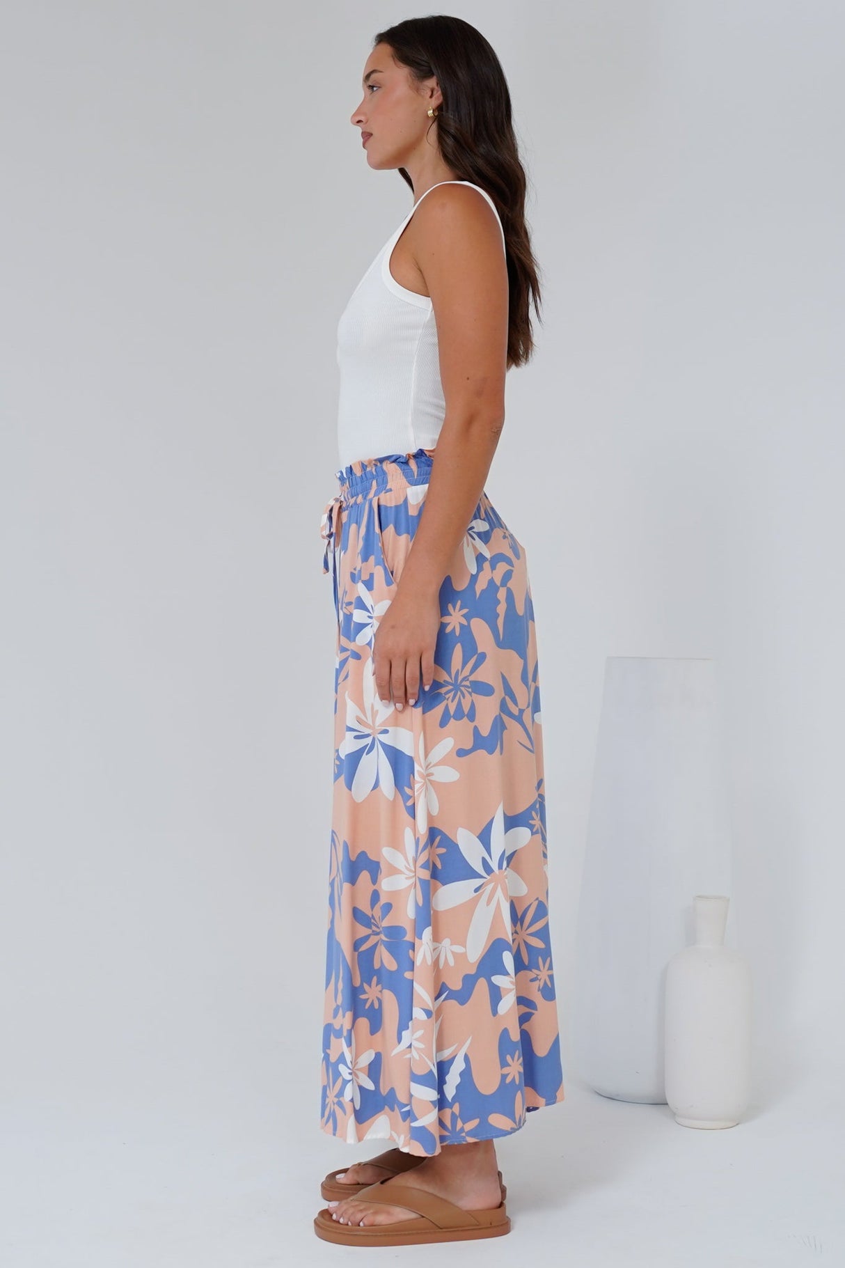 Mezza Pants - Paper Bag High Waisted Wide Leg Pants in Hendrix Print