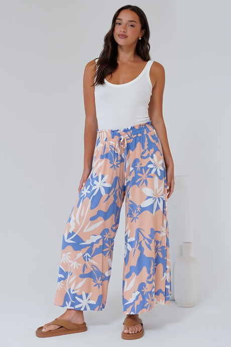 Mezza Pants - Paper Bag High Waisted Wide Leg Pants in Hendrix Print