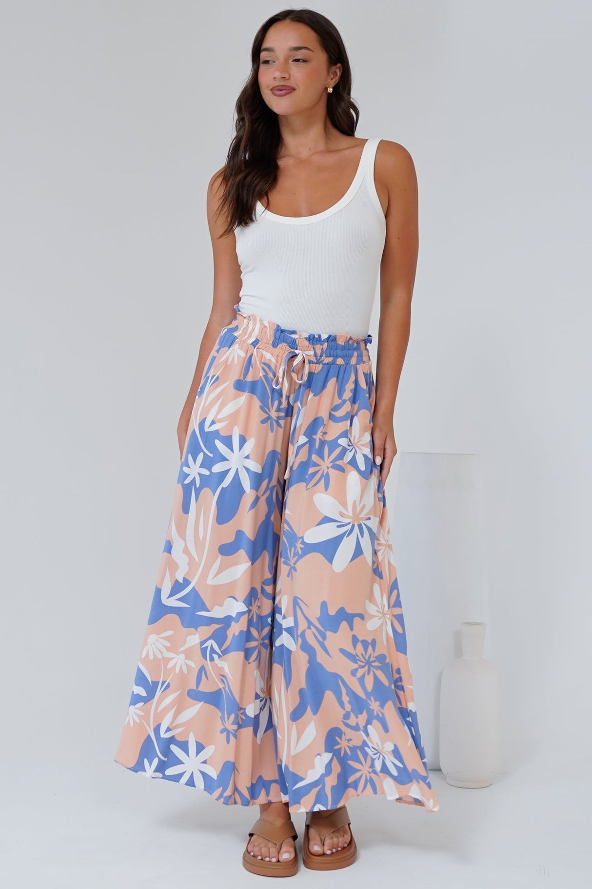 Mezza Pants - Paper Bag High Waisted Wide Leg Pants in Hendrix Print