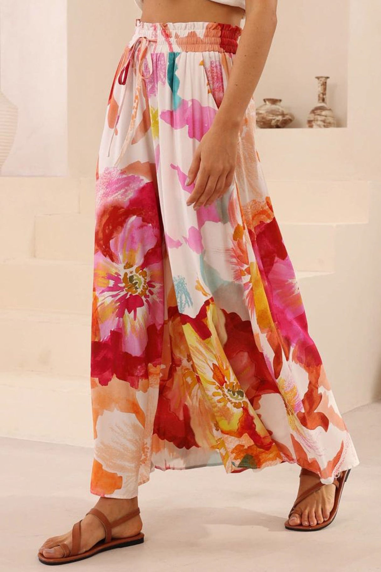Mezza Pants - Paper Bag High Waisted Wide Leg Pants in Millie Print