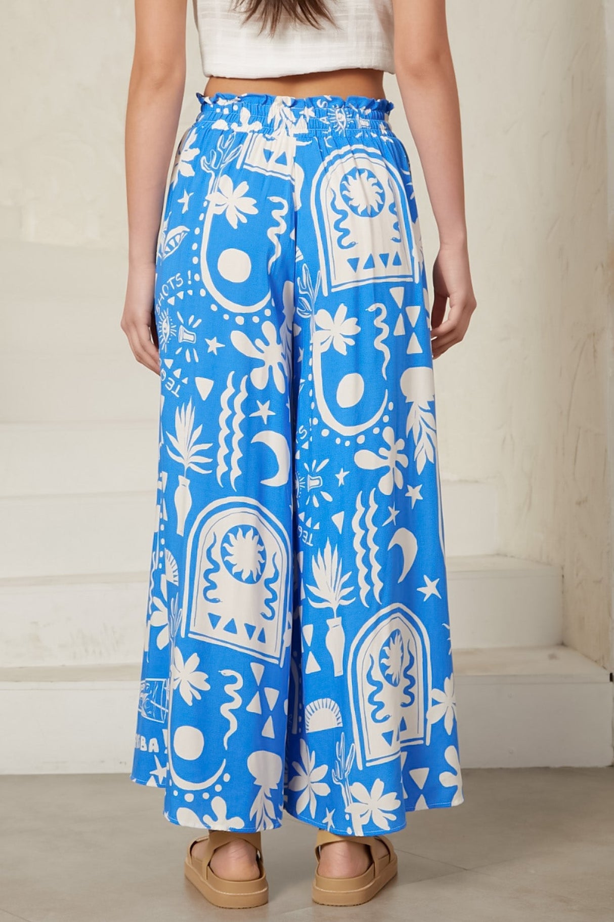 Mezza Pants - Paper Bag High Waisted Wide Leg Pant In Morelia Print