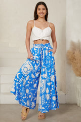 Mezza Pants - Paper Bag High Waisted Wide Leg Pant In Morelia Print