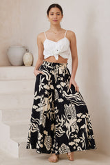 Mezza Pants - Paper Bag High Waisted Wide Leg Pant in Salt Lake Print