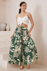 Mezza Pants - Paper Bag High Waisted Wide Leg Pant In Salt Lake Print Green