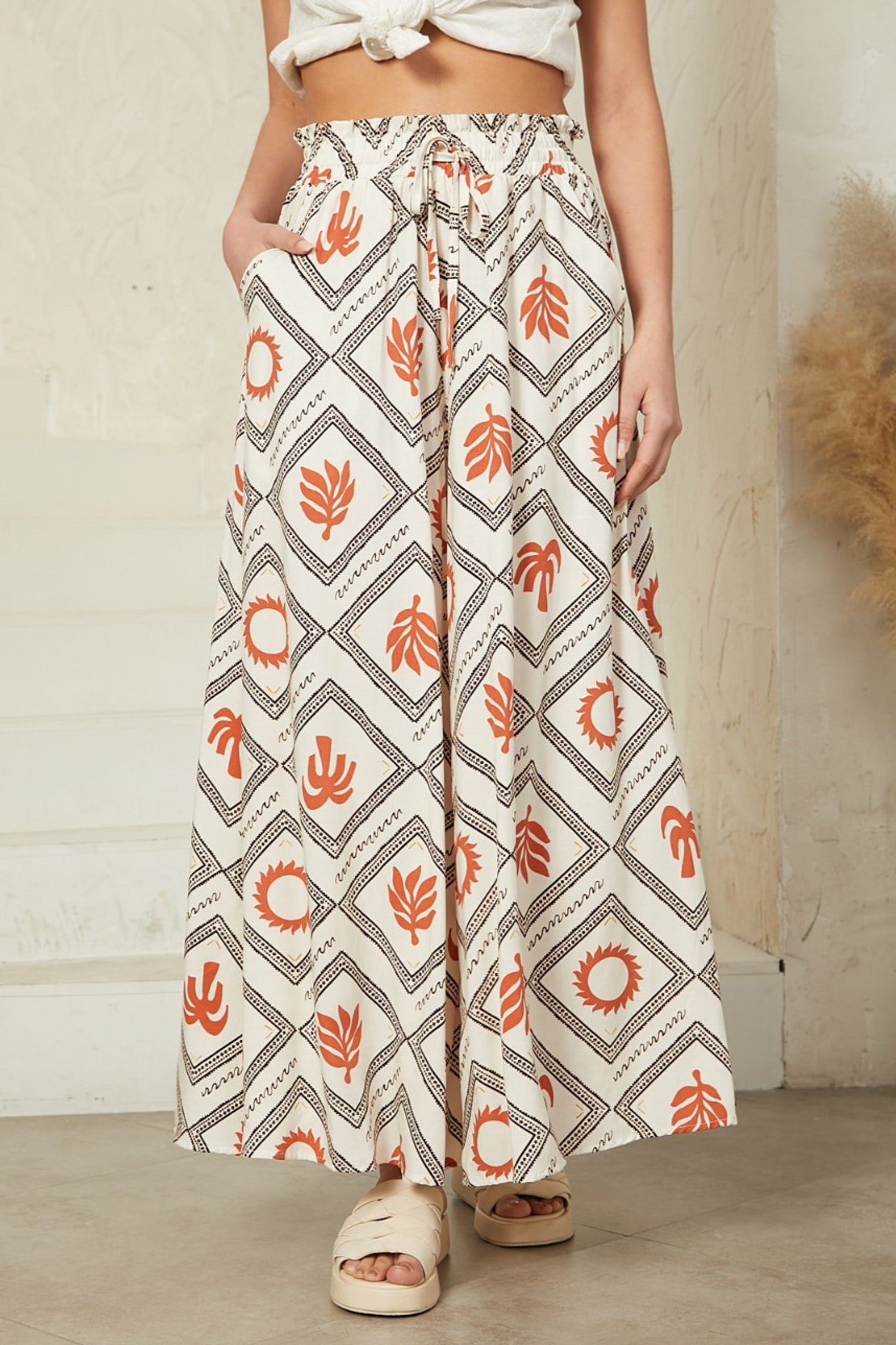 Mezza Pants - Paper Bag High Waisted Wide Leg Pant in Tuscan Sun