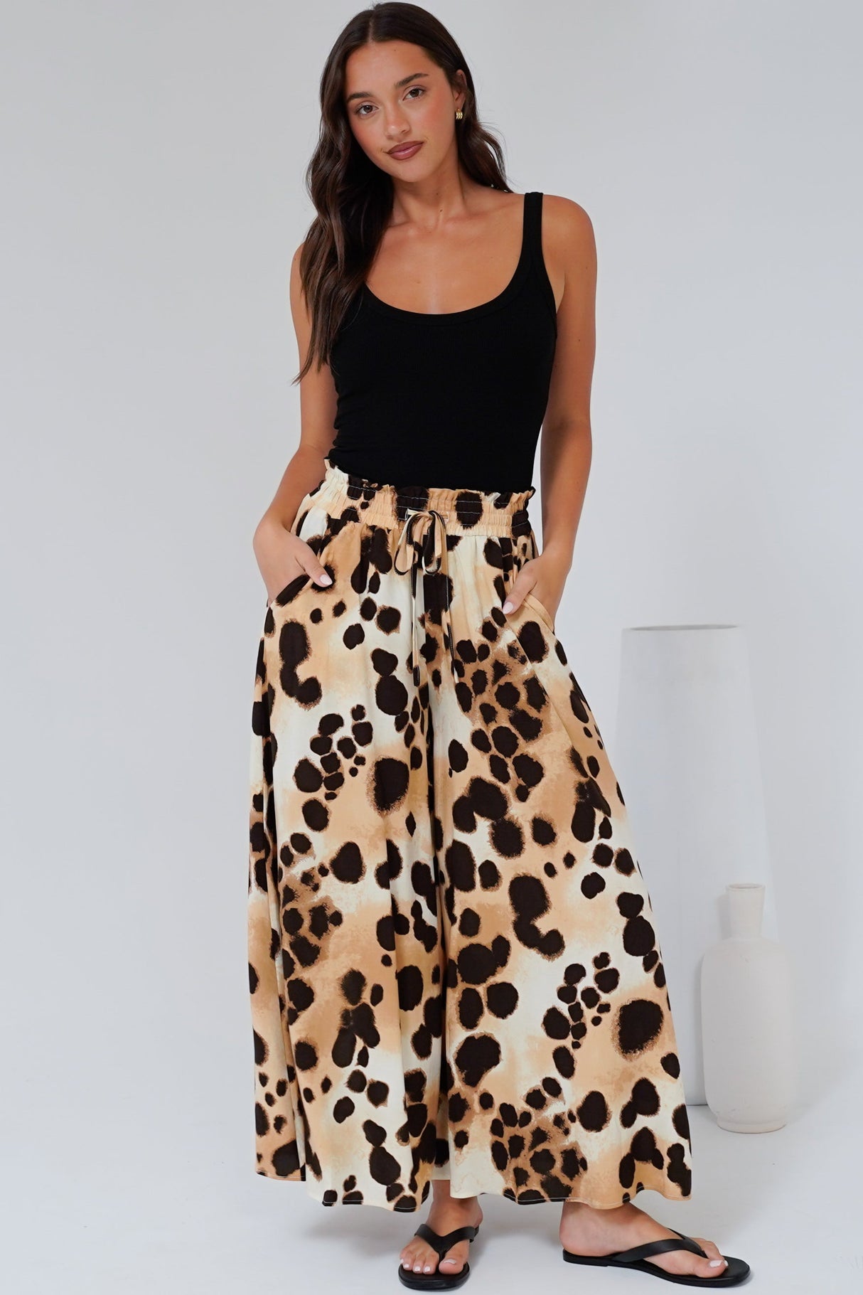 Mezza Pants - Paper Bag High Waisted Wide Leg Pants in Wild Ones Print