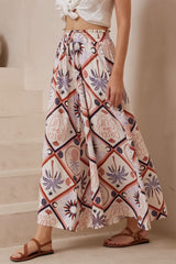 Mezza Pants - Paper Bag High Waisted Wide Leg Pant In Zaidin Print